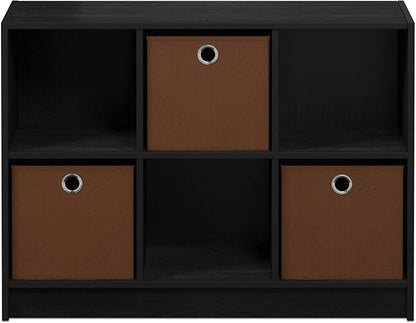 Furinno BASIC Book Shelf, 6-Cube Bookshelf with Open Shelf, 3 x 2 Bookcase with Storage Bins, Closed Back, Horizontal, 11.9 x
