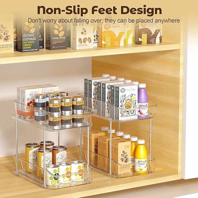 incostar 2 Tier Pull-Out Organizer for Bathroom Kitchen, Under Sink Storage with Dividers, Ideal for Cabinet, Cupboard Organi