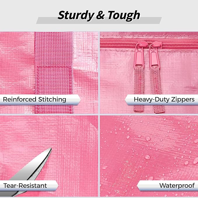 8 Pack Extra Large Heavy Duty Moving Bags, Pink Storage Bins with Lids, Reinforced Handles & Heavy-Duty Zippers Moving Boxes 