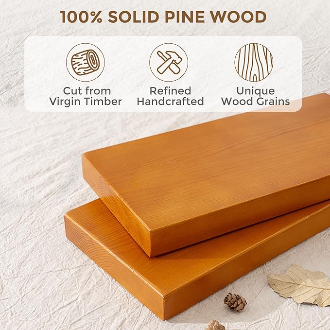 Marsmiles 24 Inch Wood Floating Shelves | Rustic Honey Oak Wall Shelves Set of 2 | 24" W x 7.7" D x 1.6" H Wooden Shelves for