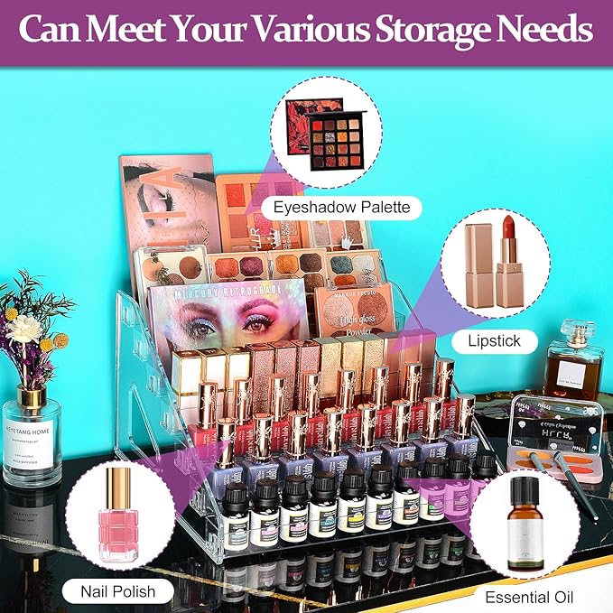 JessLab Nail Polish Organizer, 7-Tier Clear Acrylic Sunglass and Essential Oil Holder, Makeup Organizer for Bathroom Vanity C