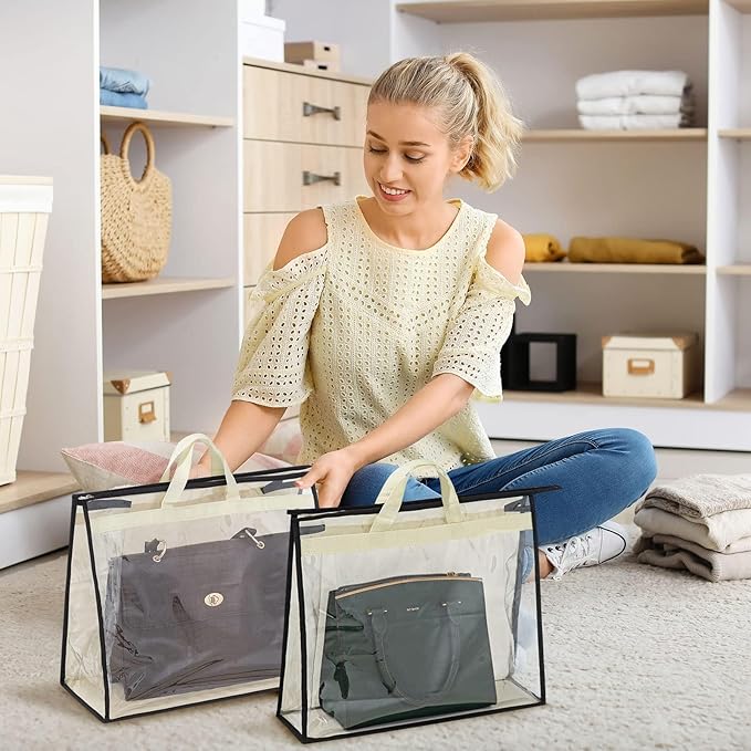 Interesse 12 Packs Dust Bags for Handbags, Clear Handbag Storage, Purse Storage Organizer for Closet, Purse Cover Hanging Clo