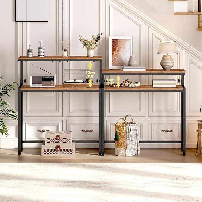 HOOBRO Wall Shelf and Console Table, 2 Pack Floating Shelves Wall Mounted, Narrow Console Table with Adjustable Height (31.5"