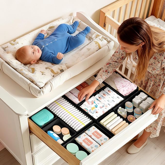 DIMJ Drawer Organizer Clothes Storage - 18 Pack Baby Dresser Organizer for Nursery, Foldable Drawer Dividers for Bedroom Clos