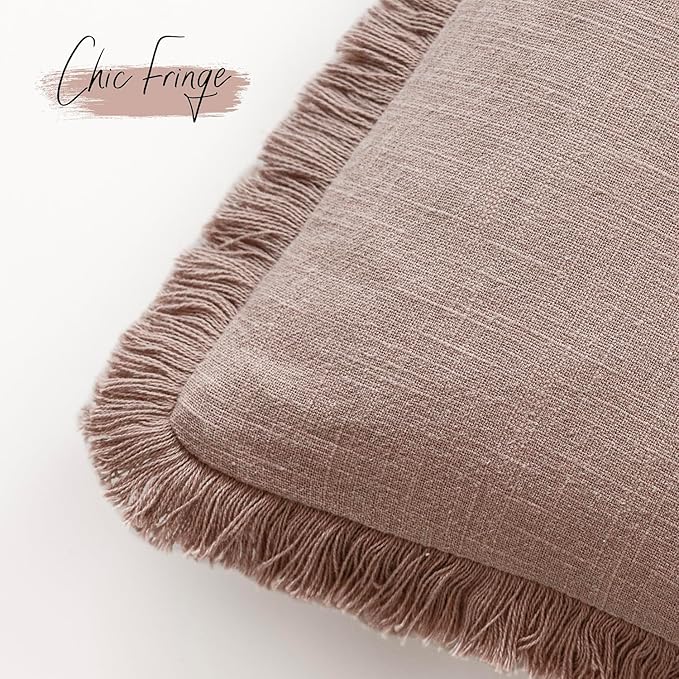 Foindtower Set of 2 Decorative Linen Fringe Throw Pillow Covers Boho Farmhouse Cushion Cover with Tassels Soft Accent Pillowc