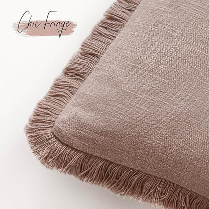 Foindtower Set of 2 Decorative Linen Fringe Throw Pillow Covers Boho Farmhouse Cushion Cover with Tassels Soft Accent Pillowc