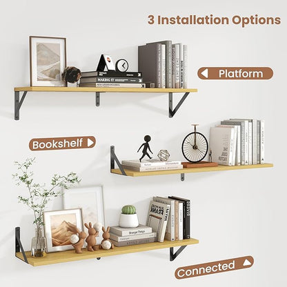 Axeman 32 Inch Floating Shelves | 8 Inch Deep Oak Wall Shelves Set of 2 | 31.5W x 8D Rustic Wood Shelves for Bookshelf Living