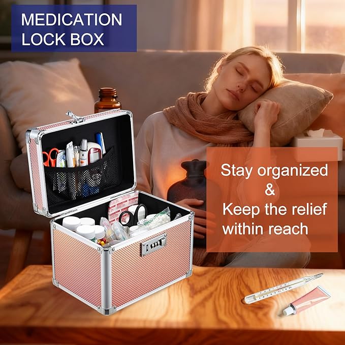 Adazzo Lockable Storage Box, Cabinet Safe Case Organizer with Combination Lock for Medications and Small Valuables, 10 x 7 x 