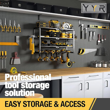 YYR 4 Layer Power Tool Organizer Wall Mount, Cordless Drill Hanger Storage Rack, Battery Tools Holder with Charging Station S