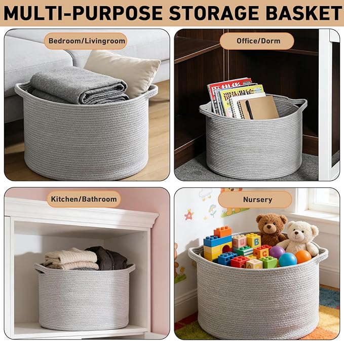 115L Large Blanket Basket,23.6" L x 23.6" W x 15.7" H Rope Woven Baskets with Handles, Toys Storage Bins,Laundry Basket Perfe