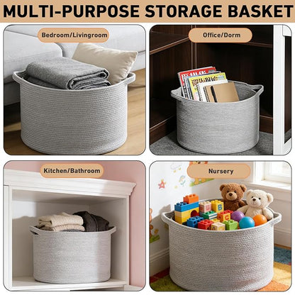 115L Large Blanket Basket,23.6" L x 23.6" W x 15.7" H Rope Woven Baskets with Handles, Toys Storage Bins,Laundry Basket Perfe