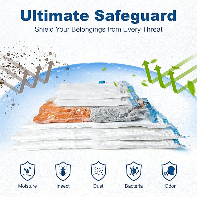 HOUSE DAY 10 Small Vacuum Seal Bags For Clothing Travel, 80% Space Saving Travel Vacuum Bags with Electric Pump, Vacuum Stora