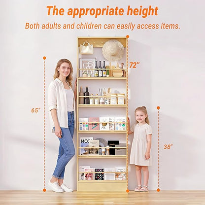 Modern Minimalist Wall-Mounted Bookshelf, Solid Wood Multi-Layer Storage Shelf, 72 Inches High, Space-Saving Design, Ideal fo