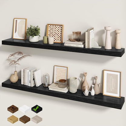 Fun Memories 60 Inch Fireplace Mantel - Long Floating Shelf, Wall Mounted Farmhouse Display with Invisible Heavy Duty Metal B