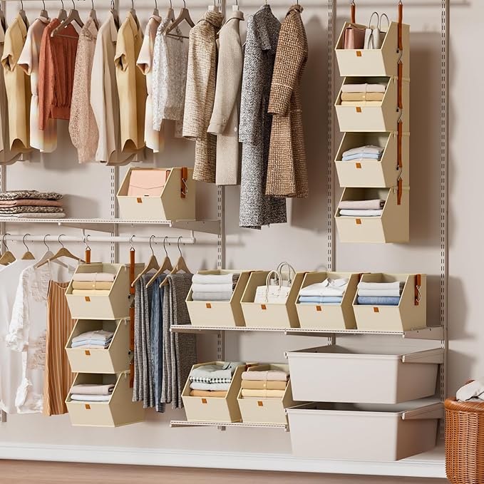Homsorout Hanging Closet Organizer 4 Tier - Clothes Hanging Shelves, Space-Saving Closet System, Fabric Storage Bins Bedroom 