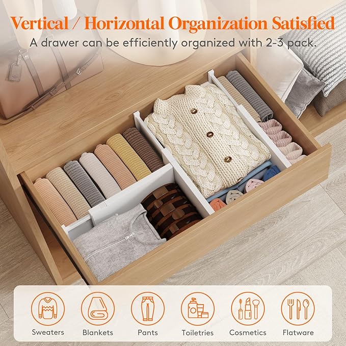 Lifewit 9 Pack 6" High Drawer Dividers 34-56cm/13.5-22" Adjustable Drawer Organizer for Clothes/Utensils, Expandable Drawer S