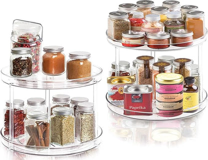 2 Tier Lazy Susan Bathroom Organizer, 9.25Inch Clear 360 Rotating Makeup Organizer for Vanity, Skincare Organizers Perfume Or