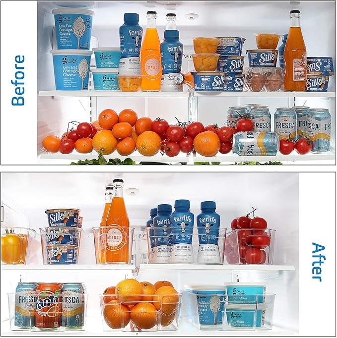 Hearth & Harbor 42 Piece Fridge Organizer Bins - Set of 24 Clear Bins with 12 Shelf Liners, 3 White Boards and 3 Markers - St
