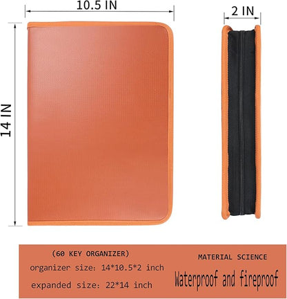 Sdstone Zippered Key Organizer Case Waterproof and Fireproof Key Binder with 60 Hooks and Tags Portable Key Storage, Key Box 
