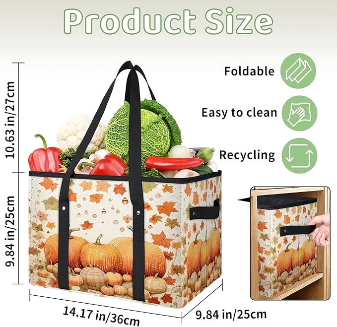 Reusable Grocery Bags Heavy Duty Shopping Bags Foldable Large Tote Bags with Long Handles & Hard Bottom