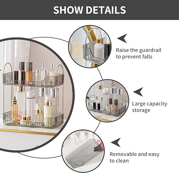 YCIA&DONE Bathroom Organizer Countertop, Makeup Storage, Skincare Cosmetic Tray Shelf, Perfume Holder Rack for Vanity Counter
