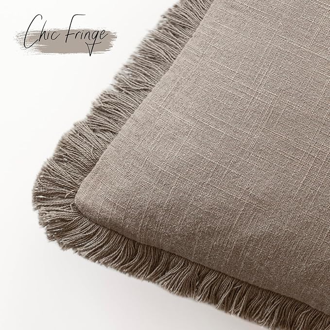 Foindtower Set of 2 Decorative Linen Fringe Lumbar Throw Pillow Covers Boho Farmhouse Cushion Cover with Tassels Soft Accent 