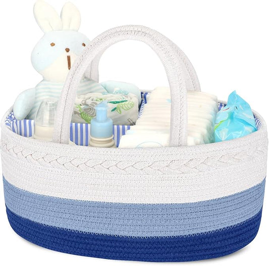 Maliton Baby Diaper Caddy Organizer, Cotton Rope Diaper Caddy Basket, Large Storage Basket for Newborn Boys and Girls, Gift f