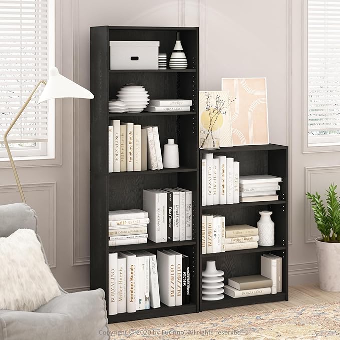 Furinno Jaya Book Shelf, 3-Tier Bookshelf, Standing Bookcase with Adjustable Shelves, 9.5 x 24.5 x 40.3, for Living Room, Bed