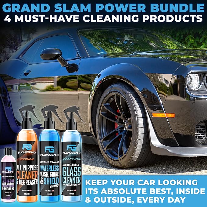 Grand Slam 4-Pack Includes Waterless Car Wash Spray + Instant Car Scratch Remover Repair + Streak Free Window and Glass Clean
