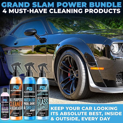 Grand Slam 4-Pack Includes Waterless Car Wash Spray + Instant Car Scratch Remover Repair + Streak Free Window and Glass Clean