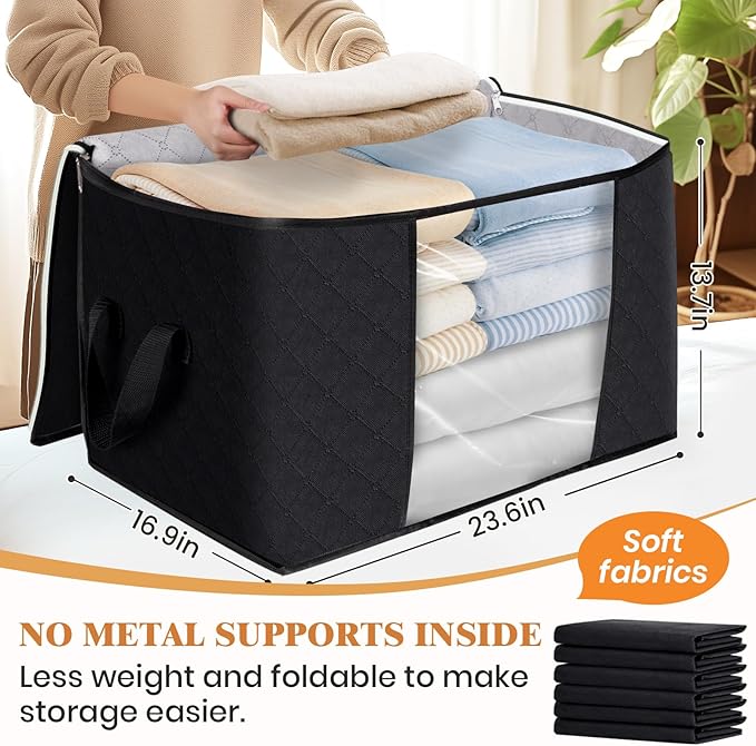 Fab totes 24 Gallons Clothes Storage, Foldable Thick Fabric Blanket Storage Bags, Containers for Organizing Bedroom, Closet, 