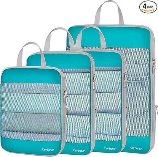 Cambond See Through Mesh Compression Packing Cubes - 4 Piece Expandable Space Saving Packing Cubes for Travel, Lightweight Tr