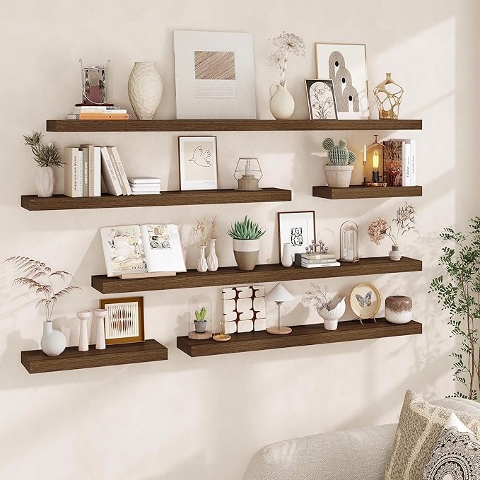 Fun Memories 72 Inch Floating Shelves, Wall Mounted Rustic Wood Floating Shelf with Invisible Brackets for Storage & Decor, 2