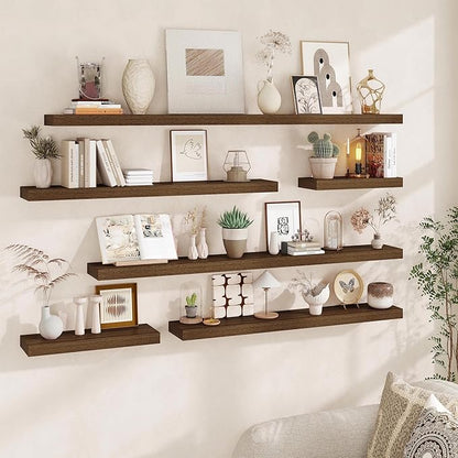 Fun Memories 72 Inch Floating Shelves, Wall Mounted Rustic Wood Floating Shelf with Invisible Brackets for Storage & Decor, 2