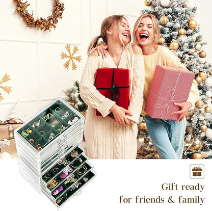 ProCase Earring Holder Organizer Jewelry Box with 10 Drawers, Acrylic Clear Earring Case with Adjustable Velvet Trays for Wom