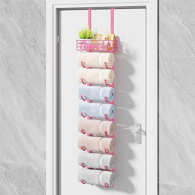 HapiRm Towel Racks for Bathroom Storage - 9 Tier Over The Door & Wall Mount Rolled Towel Storage Organizer Holder with Metal 