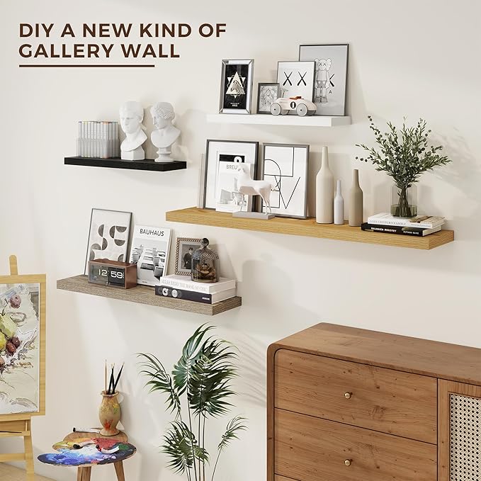 Dreamland 16 Inch Long Floating Shelves in White,6.7 Inch Deep Floating Shelf for Wall,Large Display & Storage Shelf, Wall Sh