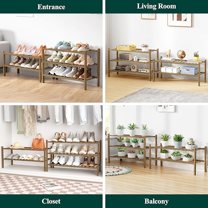 Smiry Bamboo Shoe Rack for Closet, 5 Tier Wooden Stackable Shoe Organizer, Free Standing Shoes Storage Shelf for Entryway, Fr