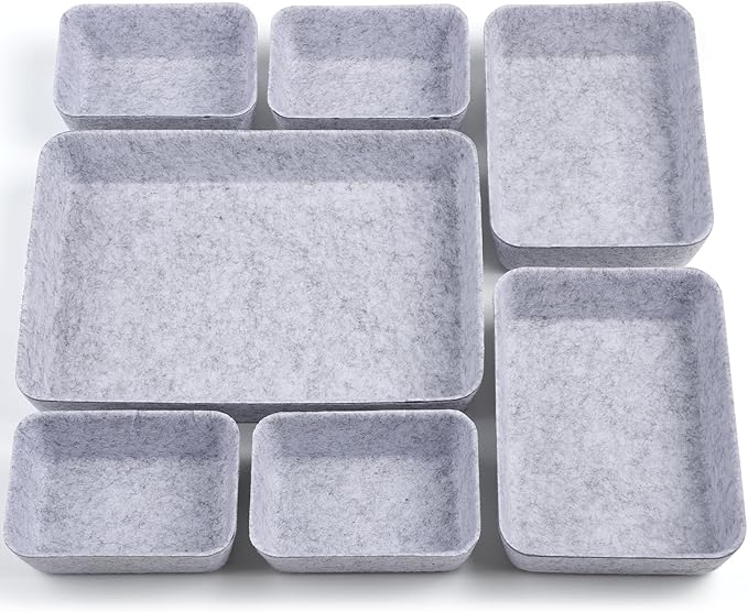 HNYYZL Desk Drawer Organizer,7 Pack Felt Drawer Organizer Shallow Drawer Organizers Felt Storage Bins (Light Gray)