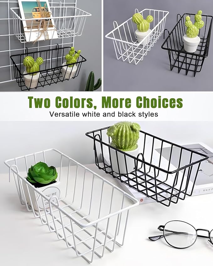 6 Pack Wire Baskets, Grid Panel Hanging Wall Basket, Grid Wall Accessory, Display and Storage Wall Basket for Kitchen, Home D