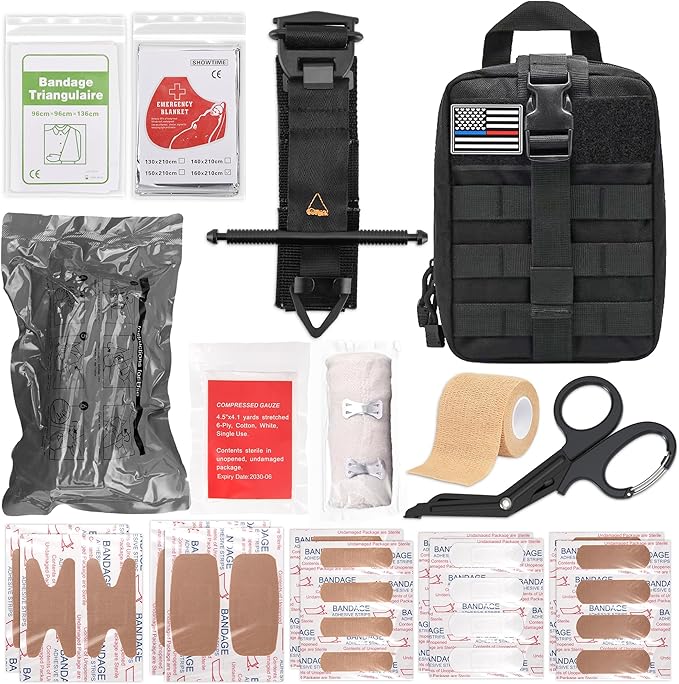 41 PCS IFAK Trauma Kit with Tourniquet, 4-Inch Israeli Bandage, Splint, Tactical First Aid Kit for Car, Camping, Hiking and T