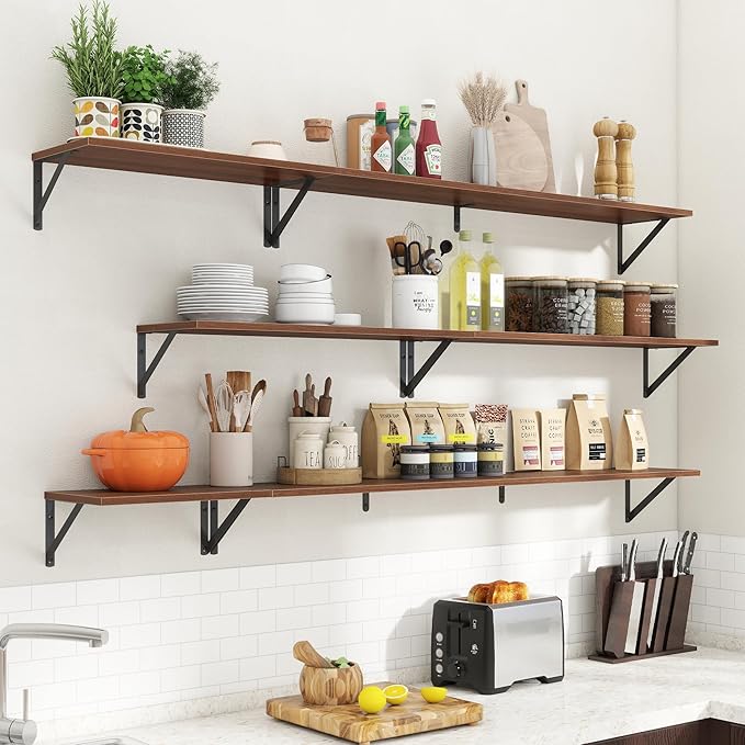 Deep Floating Shelves for Wall,36Wx8D Wall Mounted Shelves Set of 2,Wall Storage Floating Shelf with Sturdy Metal Brackets fo