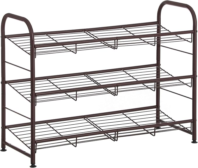 SONGMICS Shoe Rack, 3 Tier Shoe Organizer for Closet, Holds up to 12 Pairs of Shoes, Shoe Rack for Front Door Entrance, Metal