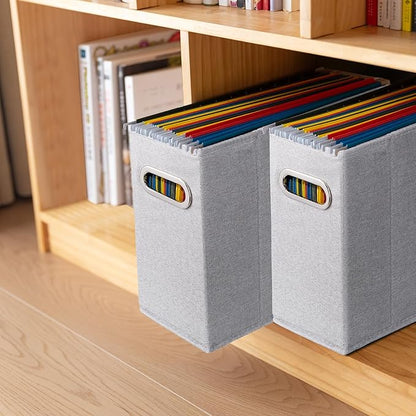 4 Packs Letter Size File Organizer, File Folders Organizer, Fabric Storage Box, Collapsible Paper Organizer with Metal Handle