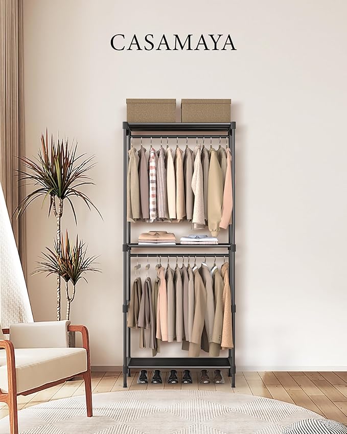 CASAMAYA Clothes Rack, Portable Closet, 27.6 Inch Wardrobe Closet, Clothes Storage Organizer with Shelves and 2 Hanging Rods,