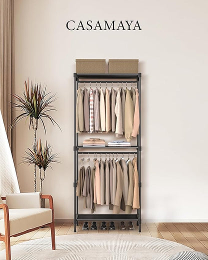 CASAMAYA Clothes Rack, Portable Closet, 27.6 Inch Wardrobe Closet, Clothes Storage Organizer with Shelves and 2 Hanging Rods,