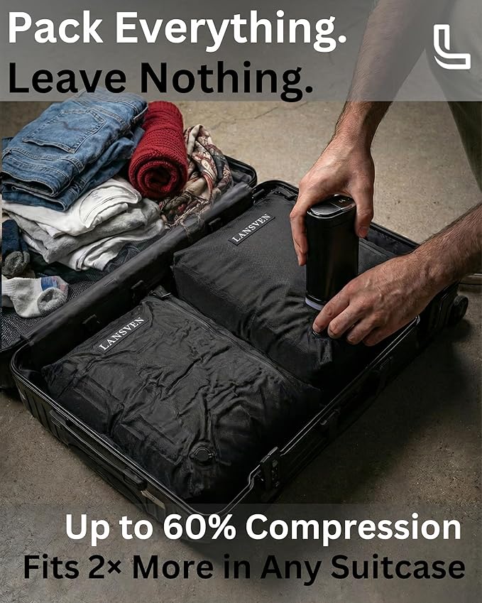 Vacuum Packing Bags for Travel – cordless travel vacuum bag set, Save 60% Space, Maximize Storage, Vacuum Packing Cubes, TSA 