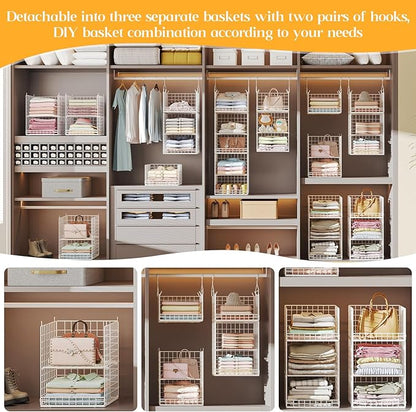Yuyetuyo ﻿5 Tier Hanging Closet Organizer Separable Hanging Closet Shelves with 4 Hooks 2 Adjustable Dividers, Wire Storage B