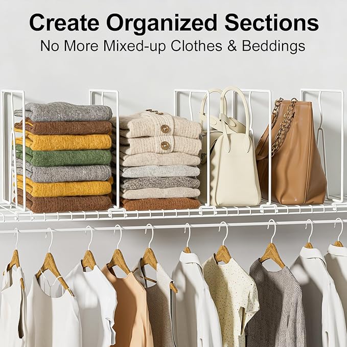 SortNStore Wire Shelf Dividers for Closet: 12-inch Tall 12-inch Deep 6 Pack Wire Rack Accessories - Adjustable Purse Organize