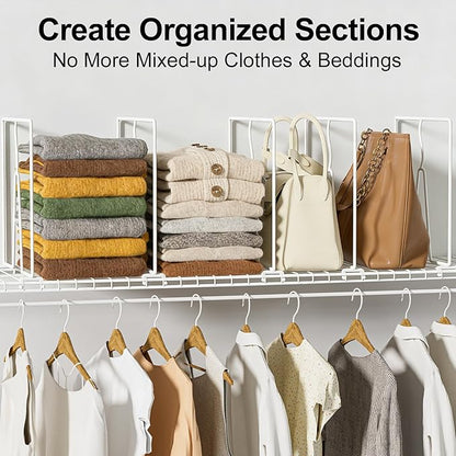 SortNStore Wire Shelf Dividers for Closet: 12-inch Tall 12-inch Deep 6 Pack Wire Rack Accessories - Adjustable Purse Organize